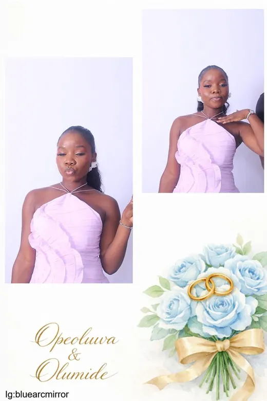 Wedding print with a blue rose and ring design for Opeoluwa and Olumide